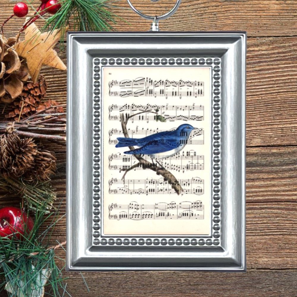 Musical Artistic Sheet Music Blue Bird Bluebird Christmas Tree Ornament